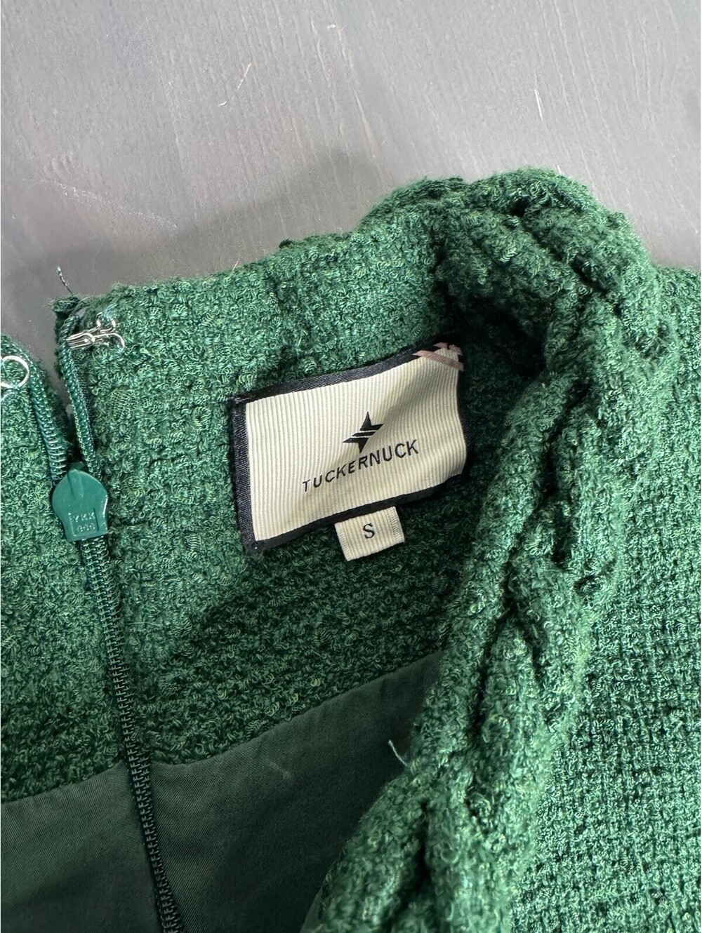 Tuckernuck Tweed Jackie Shift Dress Green Zip Short Sleeve Business Formal - Picture 5 of 9